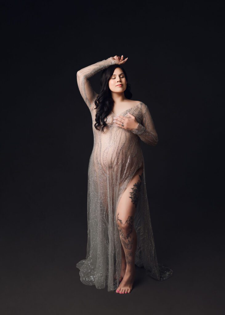 Studio maternity photographer capturing timeless motherhood portraits